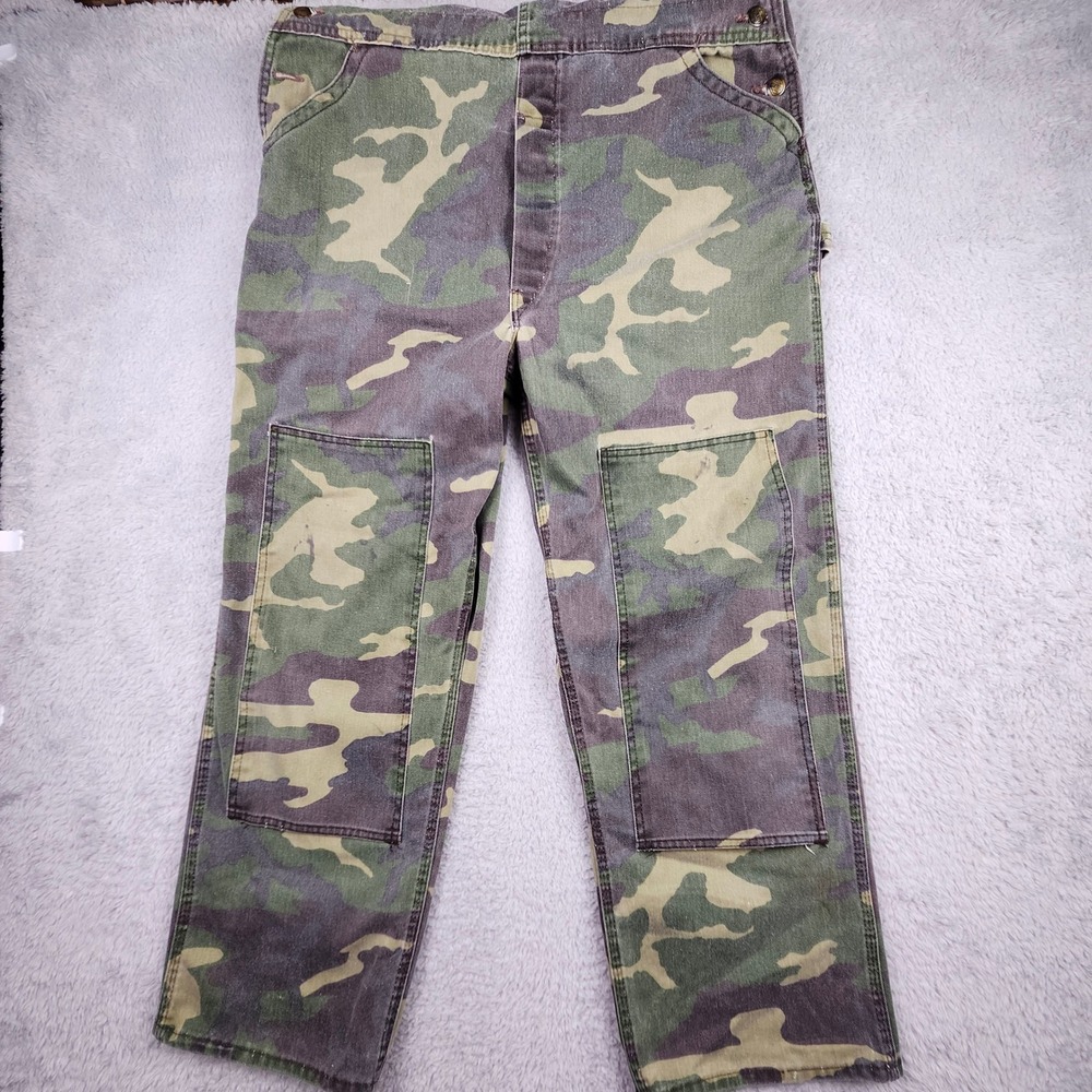 VTG Liberty Overalls Bib 40x29 Double Knee Woodland Camo Hunting 80s 90s Utility - Picture 12 of 12